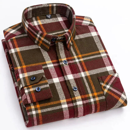 Men's Fashion 100% Cotton Thick Brushed Flannel Shirts Single Patch Pocket Long Sleeve