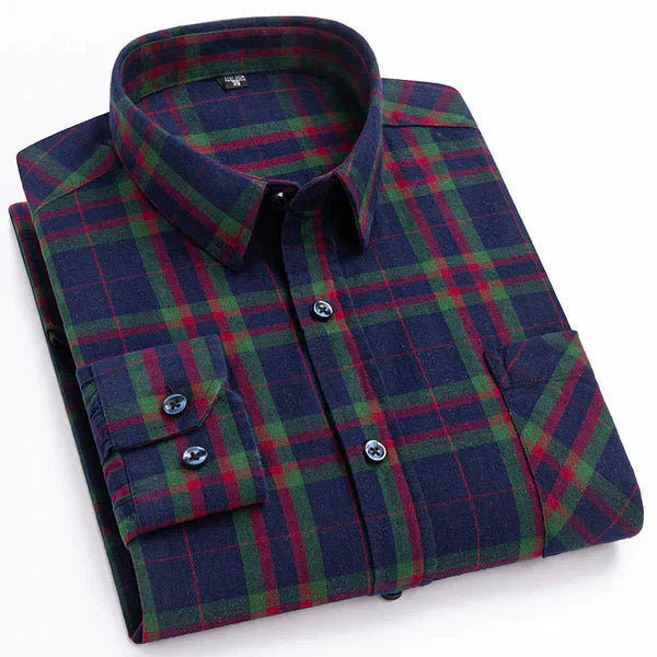 Men's Fashion 100% Cotton Thick Brushed Flannel Shirts Single Patch Pocket Long Sleeve