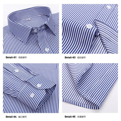 Men's Formal Shirt Long Sleeve Solid Color Stripe Anti-wrinkle (Pack of 4)