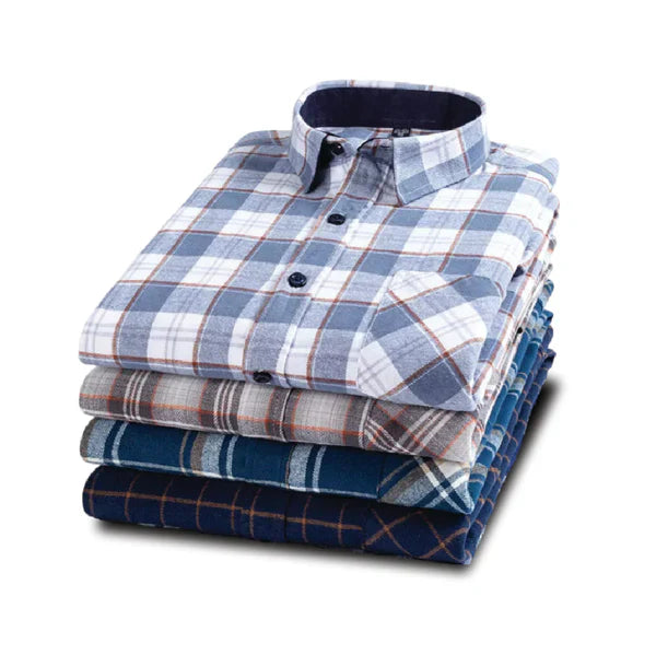 Men's Fashion 100% Cotton Thick Brushed Flannel Shirts (Pack of 4)