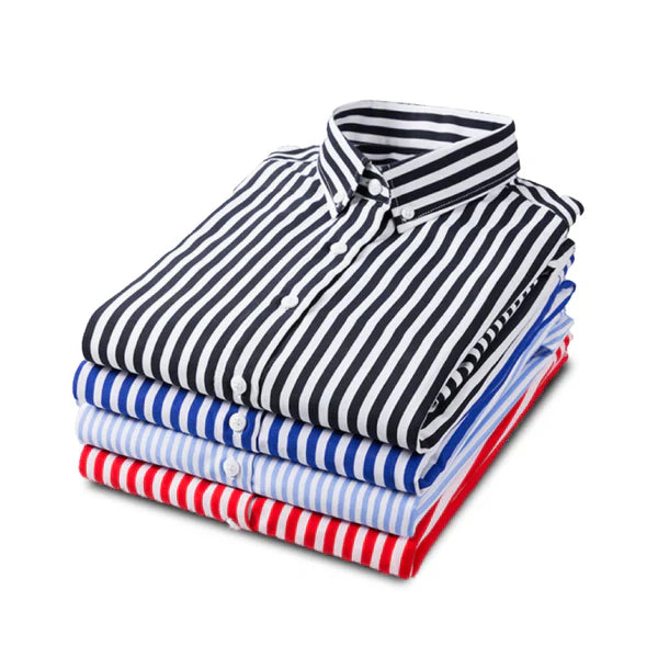 Autumn New Men's Striped Shirt Solid Casual Long Sleeve Slim Fit (Pack of 4(