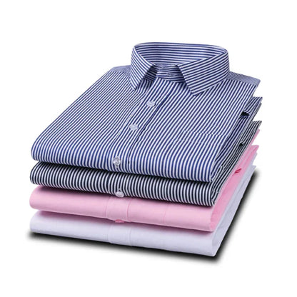 Men's Formal Shirt Long Sleeve Solid Color Stripe Anti-wrinkle (Pack of 4)